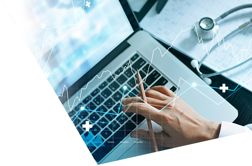 A medical professional in blue scrubs interacts with a tablet, highlighting digital security with a padlock icon and medical symbols. Tone is modern and secure.